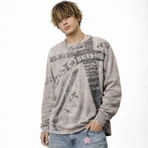 GUESS Denim & Dry Goods 90s Y2K Pullover Lightweight V-Neck Sweater Sz XL HipHop